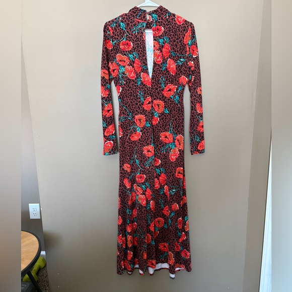 Free People Retro Romance Midi Dress Leopard Floral Chocolate Size Small - Picture 6 of 8